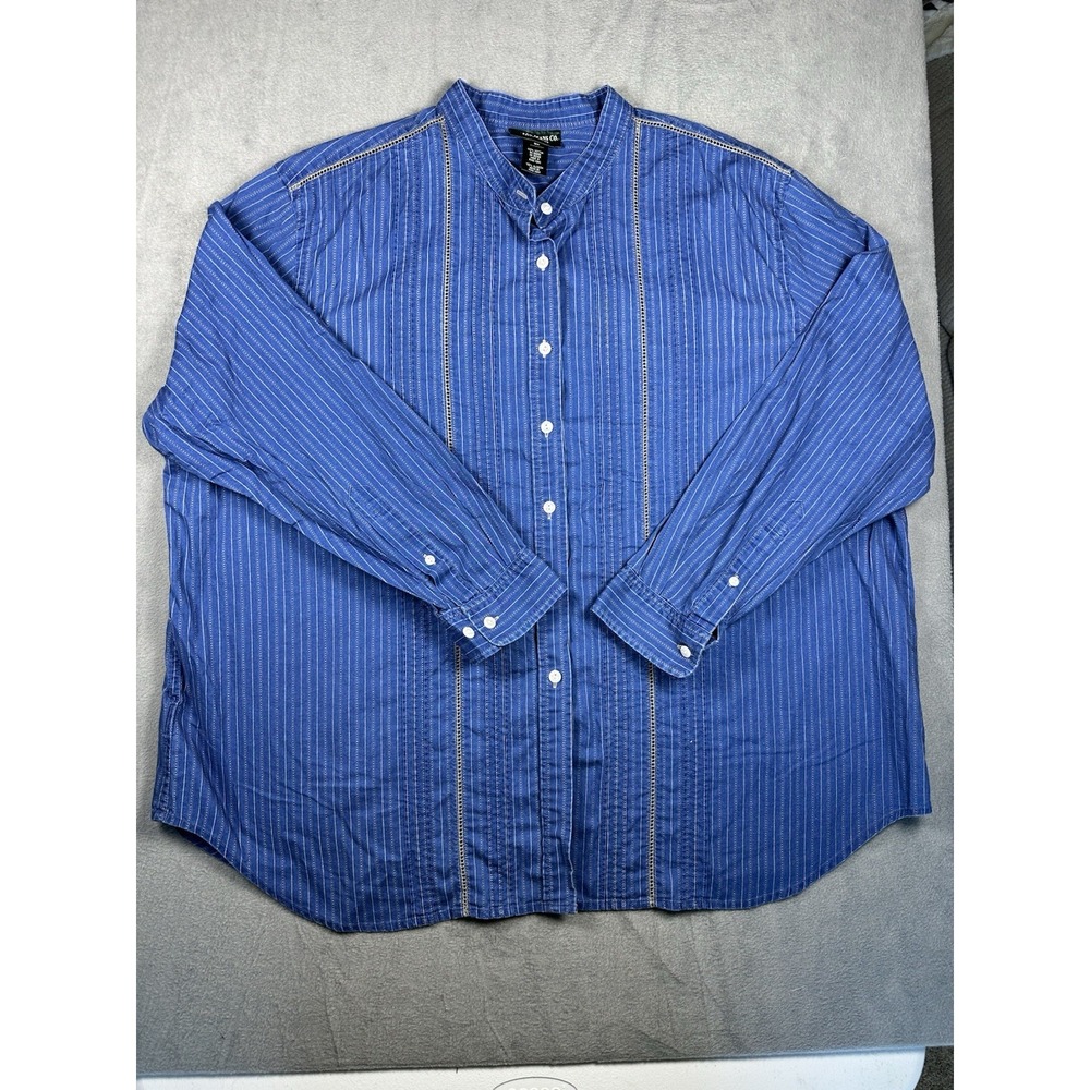 Lauren Jeans Co Ralph Lauren Womens 3X Plus Blue Vertical Striped Cotton Blouse